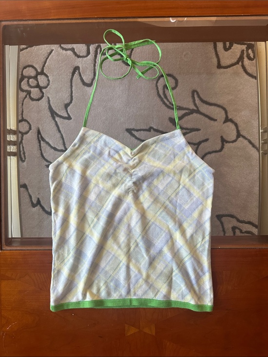 Jessica Tops - Jessica Pastel Plaid Halter Tank Top in Yellow & Green